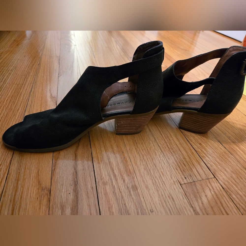 Lucky Brand Black and Brown Heeled Sandals